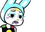  2016 animal_crossing anthro clothed clothing disgust female francine_(animal_crossing) furgonomics half-closed_eyes hood inkyfrog lagomorph mammal nintendo open_mouth rabbit reaction_image simple_background solo video_games white_background 