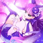  animal_ears boots cat_ears cat_tail choker commentary_request cure_macaron elbow_gloves extra_ears food_themed_hair_ornament garam gloves hair_ornament kirakira_precure_a_la_mode kotozume_yukari long_hair looking_at_viewer macaron_hair_ornament magical_girl precure purple purple_choker purple_eyes purple_footwear purple_hair skirt smile solo sparkle tail thigh_boots thighhighs white_gloves 