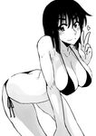  ass bare_shoulders bent_over bikini blush breasts butt_crack cosaten dutch_angle greyscale hanging_breasts heart huge_breasts looking_at_viewer monochrome school_rumble side-tie_bikini solo strap_gap suou_mikoto swimsuit v wavy_mouth 