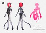  ass bodysuit character_sheet hair_over_one_eye hip_bones horns lg_electronics looking_to_the_side masin0201 multiple_views personification pointy_ears red_eyes red_hair short_hair skeleton skin_tight skull spines standing tail turnaround 