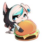  anthro burger canine chibi female food fur hair kneeling looking_at_viewer mammal nude smile solo teil tongue tongue_out 