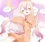  &gt;_&lt; :d ^_^ animal_print blonde_hair bunny_print closed_eyes closed_mouth cloud cloud_print crescent_moon eyebrows_visible_through_hair frilled_pillow frills hair_between_eyes head_tilt highres holding holding_pillow long_hair mahou_shoujo_ikusei_keikaku mahou_shoujo_ikusei_keikaku_unmarked moon multicolored_hair nemurin nufucha open_mouth pajamas pillow pink_hair print_pajamas silhouette sleeves_past_wrists smile solid_circle_eyes solo star twintails two-tone_hair very_long_hair 