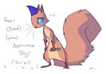  anthro blue_eyes english_text female feral fluffy fluffy_tail fur mammal nude rodent simple_background solo squirrel tan_fur text white_background zenirix 