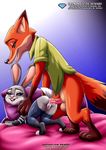 2016 anal anal_penetration anthro anus balls bbmbbf bottomless buckteeth canine clothed clothing disney duo erection fangs female fox green_eyes half-closed_eyes interspecies judy_hopps lagomorph male male/female mammal nick_wilde open_mouth penetration penis purple_eyes pussy rabbit sex teeth tongue zootopia 