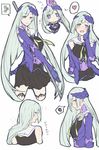  armor blush breasts brynhildr_(fate) chibi fate/grand_order fate/prototype fate/prototype:_fragments_of_blue_and_silver fate_(series) gauntlets heart highres long_hair medium_breasts multiple_views purple_eyes silver_hair smile teshima_nari very_long_hair weapon 