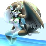  anthro breasts canine female looking_at_viewer mammal nipples nude sitting smile solo wide_hips wings wwaxyy 