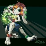  2016 action_pose anklet basset_hound bracelet breasts canine clothed clothing cube dog female freedom_planet freedom_planet_2 fur goshaag green_eyes hair jewelry mammal milla_basset orange_hair shorts solo tan_fur video_games 