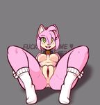  2016 absurd_res amy_rose anthro anus breasts clitoris clothing collar edit english_text eyelashes female fur green_eyes grey_background hair hedgehog hi_res legwear looking_at_viewer mammal nipples open_mouth pink_fur pink_hair profanity pussy raised_heel scorpdk simple_background socks solo sonic_(series) spread_legs spread_pussy spreading text 