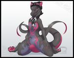  2016 belly black_scales eyewear featureless_crotch female goggles hat kneeling looking_at_viewer mostly_nude nintendo pink_eyes pink_scales pok&eacute;mon purple_scales reptile salazzle scales scalie smile solo tartii video_games 