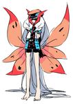  absurdly_long_hair bike_shorts black_gloves blue_eyes domino_mask elbow_gloves full_body gen_5_pokemon gloves hat insect_wings kz_609 long_hair mask moth_wings necktie personification pokemon red_neckwear shorts simple_background sketch solo standing very_long_hair volcarona white_background white_hair wings 