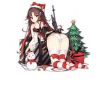  ass blush brown_hair christmas christmas_tree detached_sleeves full_body gift girls_frontline gun hair_ornament hat jianren long_hair looking_at_viewer m21 m21_(girls_frontline) multicolored_hair official_art panties red_hair revision rifle santa_costume santa_hat skirt snowman solo spaghetti_strap striped striped_legwear thighhighs torn_clothes torn_skirt transparent_background underwear weapon white_panties x_x 