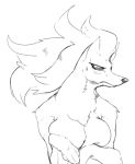  2018 actionbastardvirginblstr breasts busty_feral canine chest_tuft covering covering_breasts featureless_breasts female feral frown fur hair looking_aside mammal monochrome ninetales nintendo paws pok&eacute;mon pok&eacute;mon_(species) simple_background sketch solo sweat tuft video_games white_background 