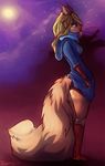  anthro blonde_hair blue_eyes breasts brown_fur clothed clothing female fluffy fluffy_tail fur hair mammal moon night outside rodent sky solo squirrel star starry_sky wide_hips zenirix 