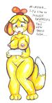  animal_crossing blush breasts cactuscacti english_text female isabelle_(animal_crossing) nintendo nipples pubes simple_background solo text traditional_media_(artwork) tuft video_games 