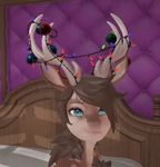  animated anthro antlers bed blue_eyes brown_fur brown_hair cervine christmas deer fur hair holidays horn mammal nude wolvalix 