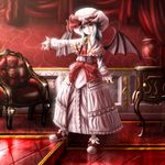  bat_wings blue_hair bow dress full_body hat keto_chuusa red_eyes remilia_scarlet solo touhou wings 