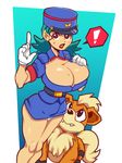  big_breasts breasts cleavage clothed clothing female gloves green_hair growlithe hair human mammal nintendo officer_jenny panties pok&eacute;mon squidapple underwear video_games 