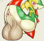  anthro anus balls big_balls butt clothed clothing crossdressing footwear girly kingofacesx looking_at_viewer looking_back male nintendo nude open_mouth pok&eacute;mon presenting presenting_anus presenting_hindquarters sharp_teeth snivy solo standing teeth video_games 