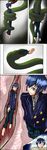  1girl barefoot blue_hair clothed comic dream feet persona_4 shirogane_naoto snake vore watermark 