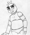  2015 animatronic anthro avian bird black_and_white breasts chica_(fnaf) chicken female five_nights_at_freddy&#039;s inkyfrog leaning machine monochrome nipples nude pussy robot simple_background solo sublte_pussy traditional_media_(artwork) video_games white_background 