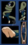  1girl angry barefoot blue_hair clothed comic feet persona_4 shirogane_naoto snake toes vore watermark 