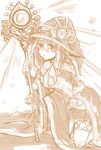  1girl ariel_priestess_of_the_nekroz duel_monster female fingerless_gloves gishki_ariel gloves hat looking_at_viewer mirror monochrome solo staff wizard_hat yu-gi-oh! yuu-gi-ou_duel_monsters 