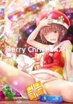 2016 arm_support bare_shoulders box breasts brick_wall brown_eyes brown_hair chimney christmas_tree dated e_snow_jp gift gift_box indoors kantai_collection light_particles looking_down merry_christmas one_eye_closed open_mouth panties panty_pull shirt short_hair sideboob signature sitting sleeveless sleeveless_shirt small_breasts solo spread_legs thighs underwear wavy_mouth white_panties z3_max_schultz_(kantai_collection) 