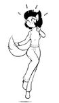  2016 anthro black_hair boots breasts cat clothing dbaru digital_media_(artwork) eyes_closed feline female footwear hair happy high_heels jeans jumping kitty_katswell mammal nickelodeon pants pose shoes simple_background smile solo sweater t.u.f.f._puppy 