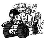  deviantart_sample flag greyscale ground_vehicle image_sample invader metal_slug military military_vehicle monochrome motor_vehicle multiple_girls sv001_(metal_slug) tank 