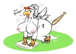  &lt;3 all_fours anthro avian baseball_bat big_breasts bird breasts chicken claws feathers female hat korean_text nipples open_mouth pussy_juice sepiruth solo talons text yellow_eyes 