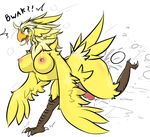  anthro avian beak big_breasts blue_eyes breasts chocobo claws dialogue egg english_text feathered_wings feathers final_fantasy half-erect herm intersex oviposition penis precum pussy_juice sepiruth solo square_enix text video_games wings 