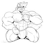  anthro bulge canine clothing fingerless_gloves gloves kneeling looking_at_viewer male mammal muscular muscular_male pecs siriusdog smile solo underwear 