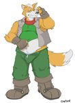  belly canine canson clothed clothing fox fox_mccloud fur male mammal nintendo overweight overweight_male simple_background slightly_chubby star_fox video_games white_background 