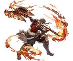 axe back belt blue_eyes boots brown_hair fire full_body fur_trim gloves granblue_fantasy headband male_focus minaba_hideo official_art ryan_(granblue_fantasy) scar solo transparent_background weapon 