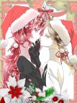  2others androgynous brown_hair christmas colored_eyelashes crystal_hair easty face-to-face gem_uniform_(houseki_no_kuni) gloves hair_ribbon hat houseki_no_kuni labcoat long_hair looking_at_viewer mistletoe multiple_others necktie padparadscha_(houseki_no_kuni) ponytail red_eyes red_hair ribbon rutile_(houseki_no_kuni) santa_hat short_hair upper_body white_skin yellow_eyes 