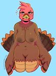  anthro areola avian beak big_breasts bird bra breasts clothing digital_media_(artwork) feathered_wings feathers female kneeling looking_up nipples non-mammal_breasts pussy sin_bruh slightly_chubby solo thick_thighs turkey underwear watermark wide_hips wings 