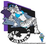  anthro bikini captainchaos clothing feline female looking_at_viewer lying mammal navel nipple_bulge on_back solo swimsuit tiger watermark 