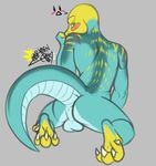  anthro anus backsack balls blush captainchaos kneeling lizard looking_at_viewer male nude reptile scalie sketch solo 