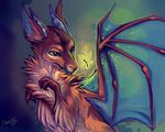  2015 blue_eyes brown_fur dragon feral fur furred_dragon horn membranous_wings solo wings zenirix 