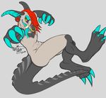  anthro captainchaos crocodile crocodilian facial_piercing hair hybrid kaiju male nose_piercing nude piercing red_hair reptile scalie solo tongue tongue_out tusks 