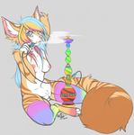  anthro breasts canine captainchaos clothed clothing female fennec fox hookah kneeling legwear mammal nipple_piercing nipples piercing pussy smile solo thick_thighs thigh_highs 