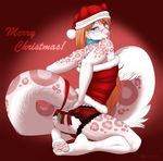  2016 accelo accelo_(character) anthro balls butt christmas clothed clothing collar crossdressing eyewear feline garter_belt garter_straps glasses hair hat heterochromia holidays leopard long_tail male mammal merry_christmas mistletoe orange_hair panties plant santa_hat snow_leopard solo underwear 