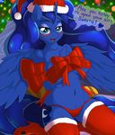  2016 absurd_res anthro anthrofied blush breasts camel_toe christmas clothed clothing cutie_mark dialogue english_text equine freckles friendship_is_magic hair hat hi_res holidays horn looking_at_viewer mammal my_little_pony open_mouth princess_luna_(mlp) santa_hat solo text underwear winged_unicorn wings ziemniax 