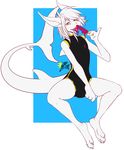  anthro bulge captainchaos clothing fish food girly hair looking_at_viewer male marine popsicle shark solo spread_legs spreading swimsuit tongue tongue_out white_hair 