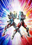  2boys armor clenched_hand commentary_request company_connection crossover glowing glowing_eyes gridman_(ssss) highres multiple_boys official_art orb pose shoulder_armor ssss.gridman ultraman ultraman_(hero&#039;s_comics) yellow_eyes 