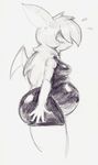  belly big_belly black_and_white blush breasts butt female flying_sweatdrops hair hair_over_eyes keijimatsu locks_(keijimatsu) monochrome nintendo overweight overweight_female pok&eacute;mon pok&eacute;morph side_view solo sweat sweatdrop traditional_media_(artwork) video_games wings zubat 