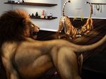  anthro anus balls dildo feline feral jocarra lion male male/male mammal penis sex_toy tiger 