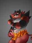  balls biceps erection feline flowamai fur holding_penis humanoid_penis incineroar looking_at_viewer male mammal manly muscular nintendo nude pecs penis pok&eacute;mon sharp_teeth smile solo standing teeth tiger uncut vein veiny_penis video_games wrestler 