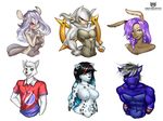  anthro breasts canine clothed clothing dragon female fur group hair hotbento jewelry lagomorph looking_at_viewer male mammal muscular necklace nipples nude rabbit smile topless unknown_species 