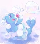  2016 blue_body brionne bubble cute female feral mammal marine nintendo pinniped pok&eacute;mon simple_background smile solo steakfrites video_games 